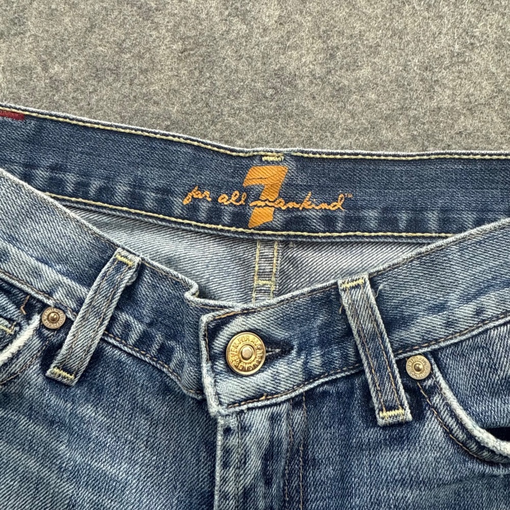 7 For All Mankind Flare Jeans Womens 28x31 Blue Distressed Cotton Made in USA - Picture 5 of 12